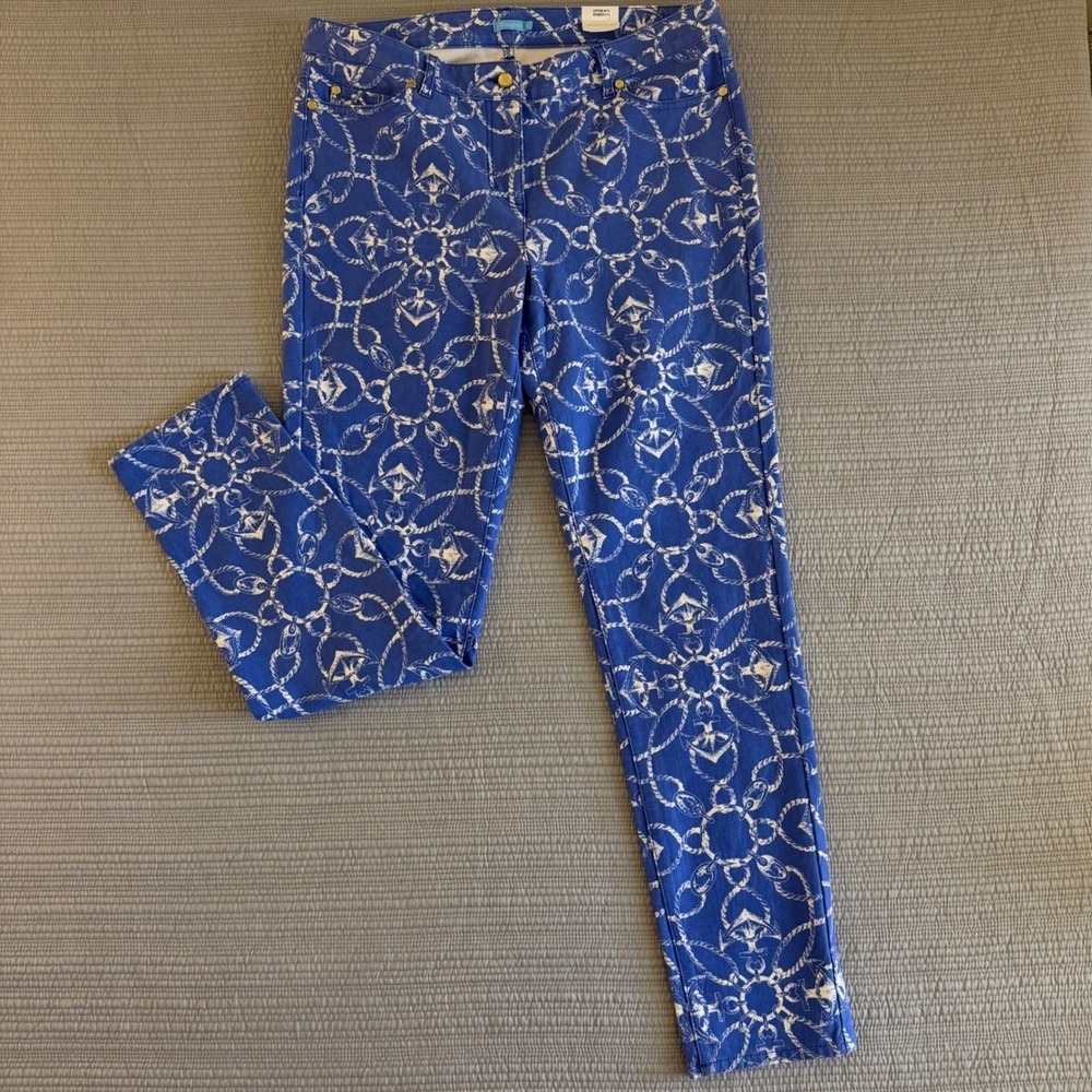 NWT J.McLaughlin Lexi Jeans Womens 12 Blue White Anchor Rope Print Nautical Slim